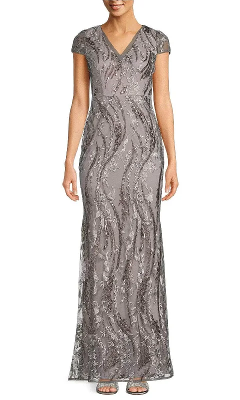 Adrianna Papell AP1E210106 - V Neck Sequin Embroidery Gown Best party dresses for petites