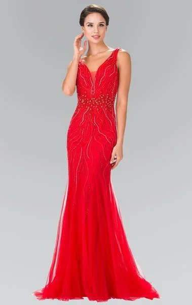 Elizabeth K Sleeveless V-Neck Mermaid Gown GL2344 - 1 pc Red in Size M Available Tulle party dresses