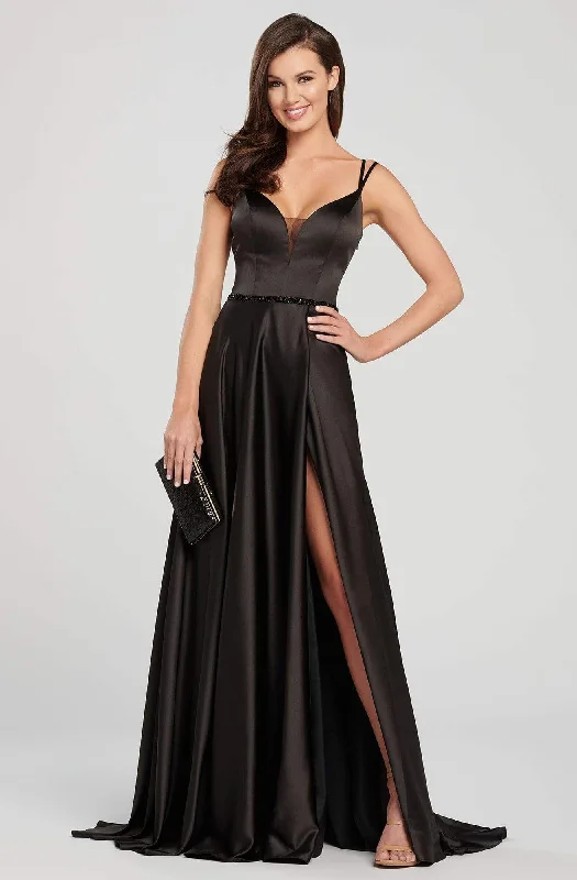 Ellie Wilde - Sleeveless Lace Up Back Charmeuse Satin Gown EW119030 - 1 pc Black In Size 6 Available Dinner party dresses