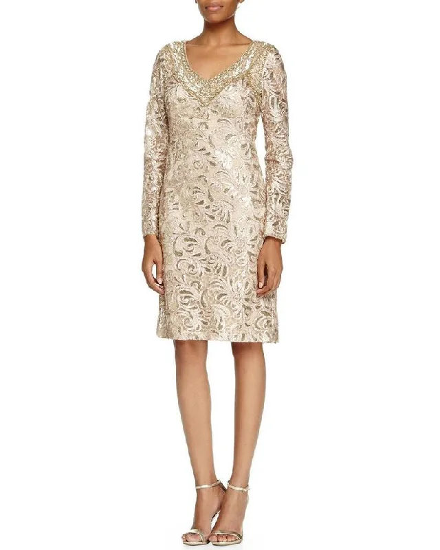 Sue Wong Sequined Paisley V-Neck Cocktail Dress N5115 - 2 pcs Beige in Sizes 0 and 8 Available Must-have party dresses for this season