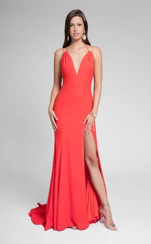 Terani Couture 1712P2498 Deep V Neck Smooth Fitting Mermaid Gown - 1 pc Red Orange In Size 8 Available Preppy party dresses