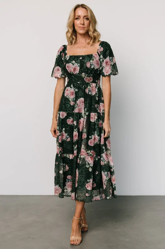 Annabeth Midi Dress | Dark Green + Pink Best midi dresses for tall women