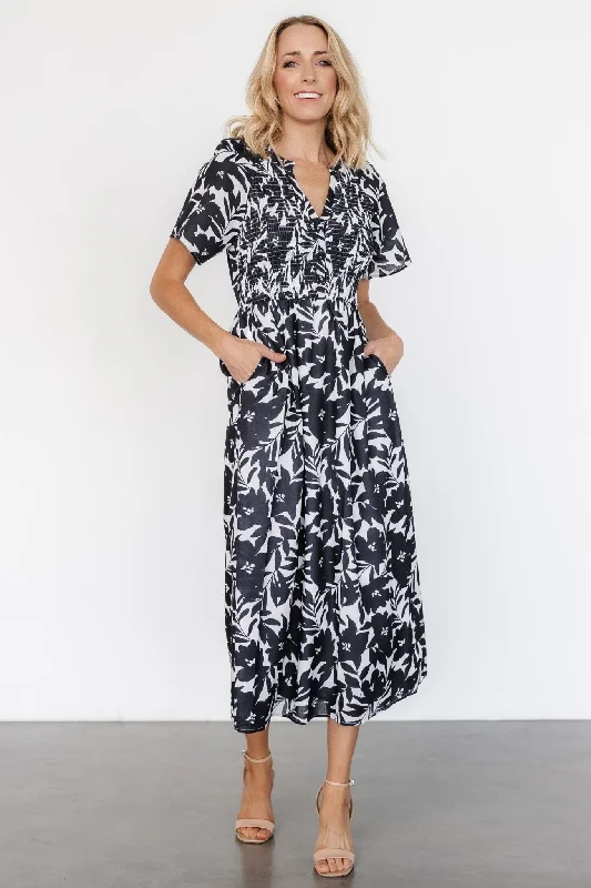 Annise Midi Dress | Black Floral Sexy little black midi dresses