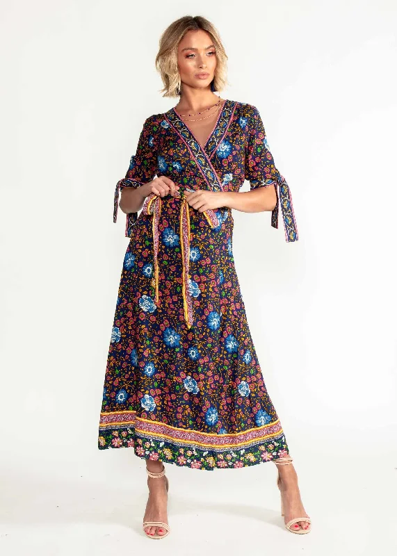 Beyond Dreams Wrap Maxi Dress - Navy Blossom Boho maxi dresses