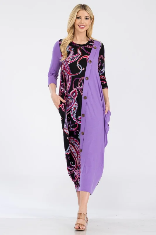 Celeste Full Size Paisley Contrast Midi Dress with Pockets Comfortable midi dresses for everyday wear