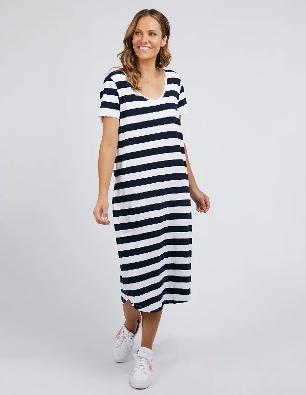 Elm Maeve Midi Dress Navy Stripe Urban Outfitters midi dresses