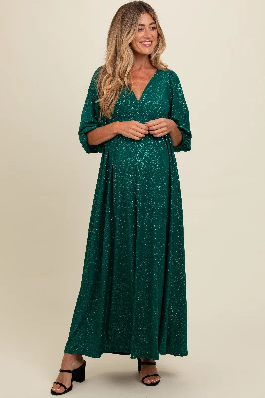 Forest Green Glitter V-Neck Maternity Maxi Dress Anniversary maxi dresses