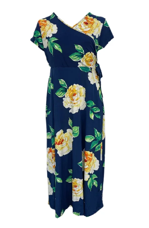 GILI Women's Plus Blue Flower Print Maxi Dress 3X NWOT Knitted maxi dresses