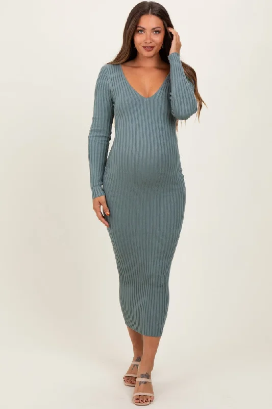 Jade V-Neck Long Sleeve Fitted Maternity Maxi Dress Trendy maxi dresses under $50