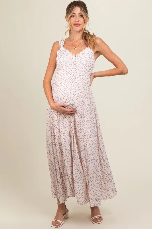 Lavender Floral Button Down Maternity Maxi Dress Hot new arrivals in maxi dresses