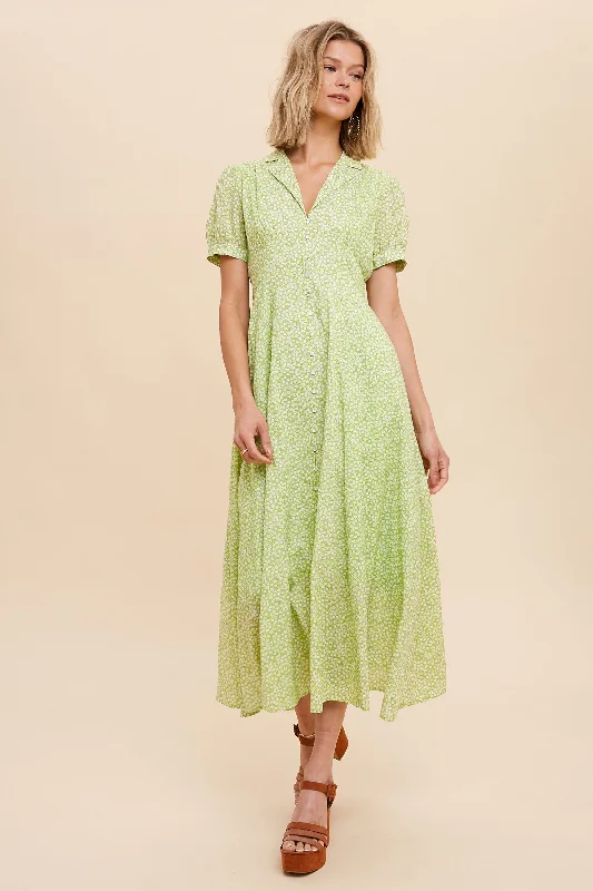 Lime Collared Button Down Midi Dress Best midi dresses for date night