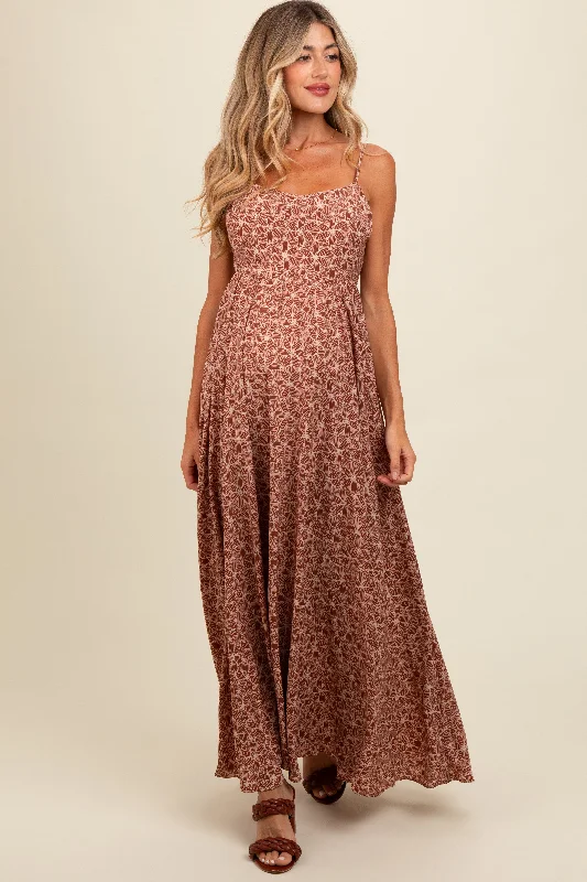 Mauve Floral Cutout Tie Back Maternity Maxi Dress Vacation maxi dresses