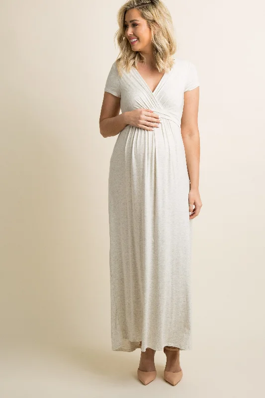 PinkBlush Petite Beige Draped Maternity/Nursing Maxi Dress Winter maxi dresses