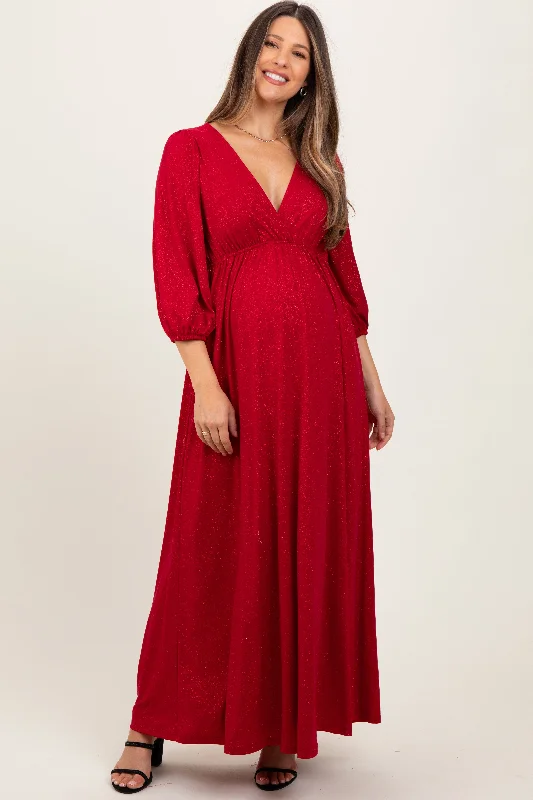 Red Glitter V-Neck Maternity Maxi Dress Urban Outfitters maxi dresses