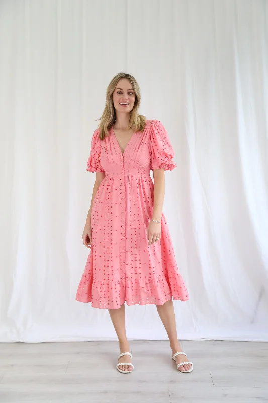 Salty Bright Ava Midi Dress Pink Versatile midi dresses for all occasions