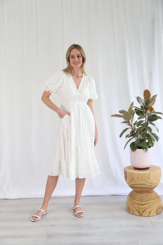 Salty Bright Ava Midi Dress White Must-have midi dresses for this season