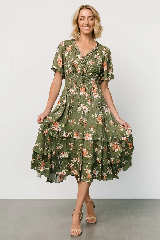 Spell Boho Midi Dress | Olive Floral Knitted midi dresses