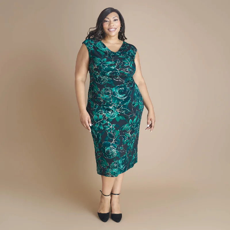 Tonya Hunter Green Cowl Neck Midi Dress Velvet midi dresses