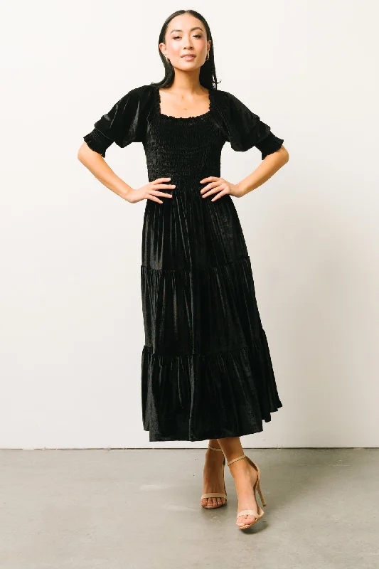 Vivaldi Smocked Velvet Midi Dress | Black Sexy midi dresses