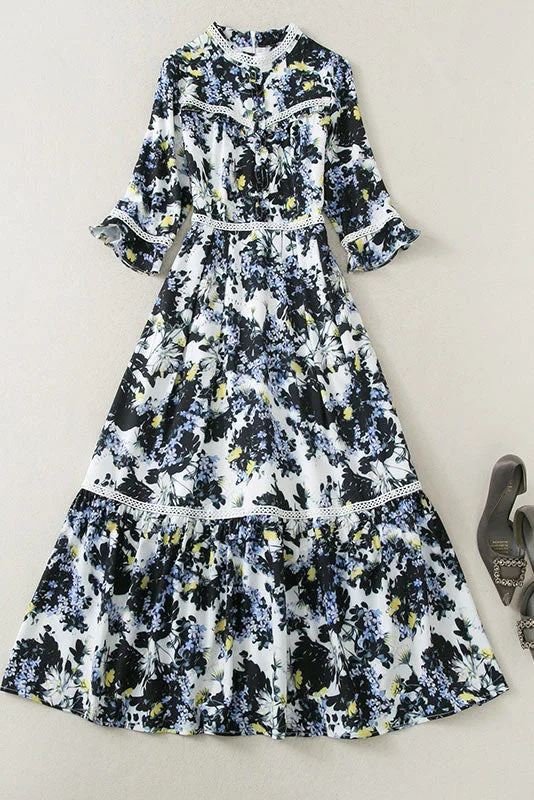 Kate Middleton Elegant Printed Swing Dress Girls' floral dresses