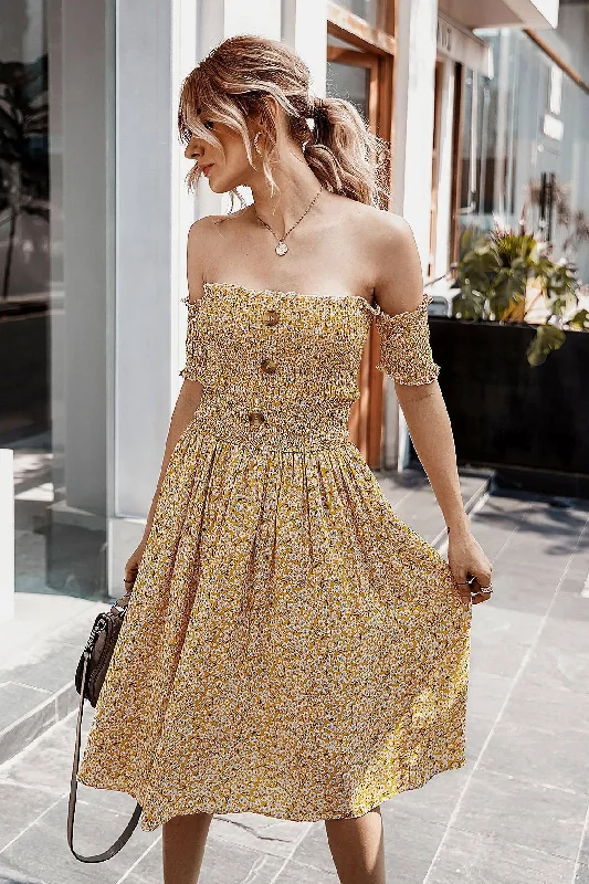 Knee Length Floral Off-the-Shoulder Dress Shein floral dresses