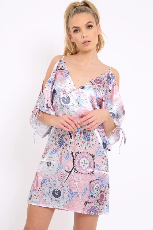 Pink Paisley Print Split Sleeve Dress - Giani Office floral dresses