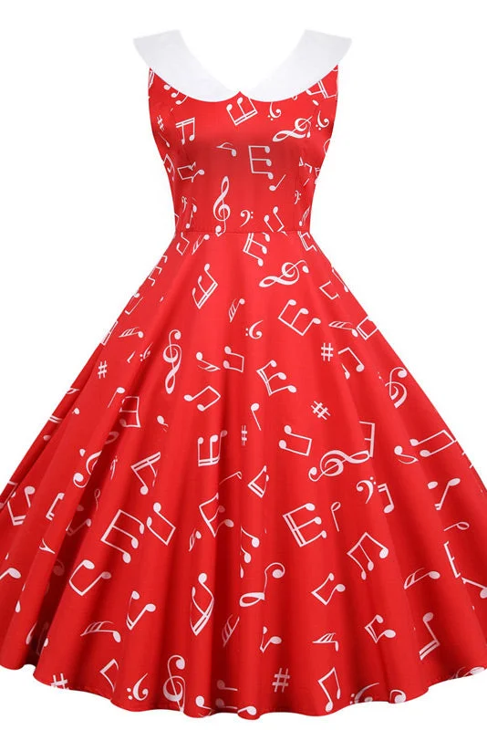 Red Sleeveless Print Swing Dresses Fashion-forward floral dresses