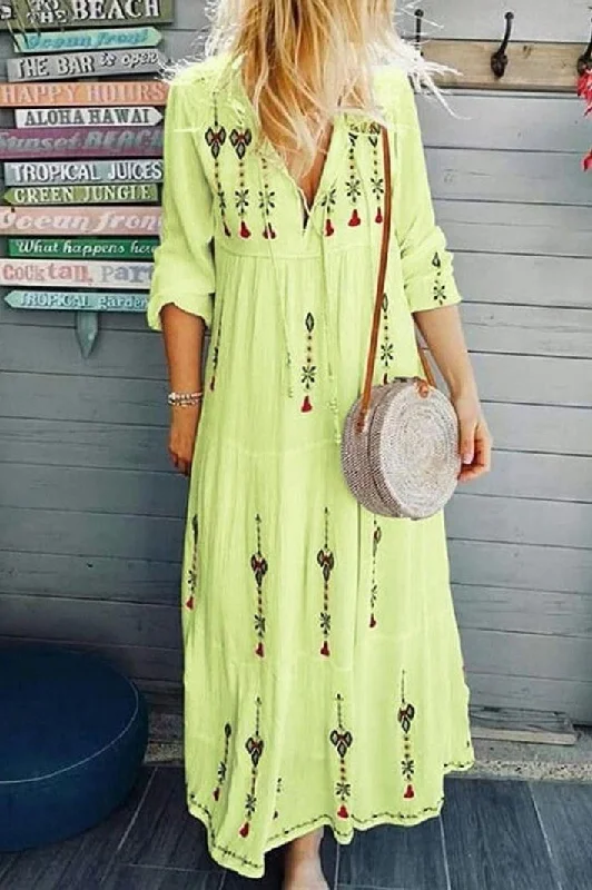 Spring Summer Casual Women Print Long Dress Vintage floral dresses