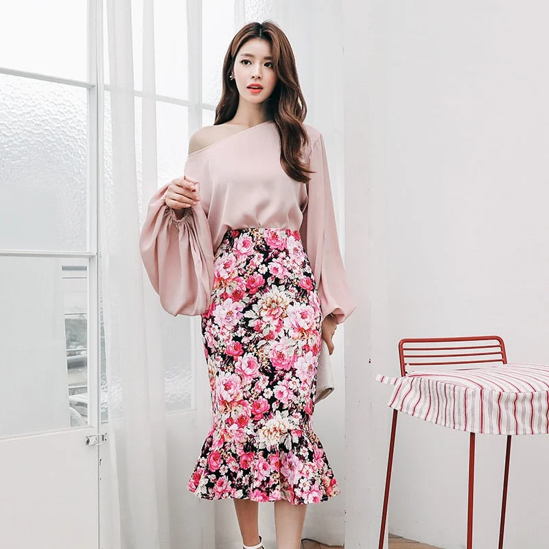 Women's Spring/Summer Casual Polyester Two-Piece Dress With Print Elegant floral dresses