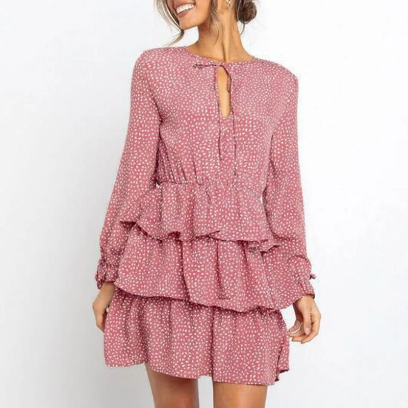 Women's Summer A-Line Long-Sleeved Ruffled Dress With Print Floral dresses under $100