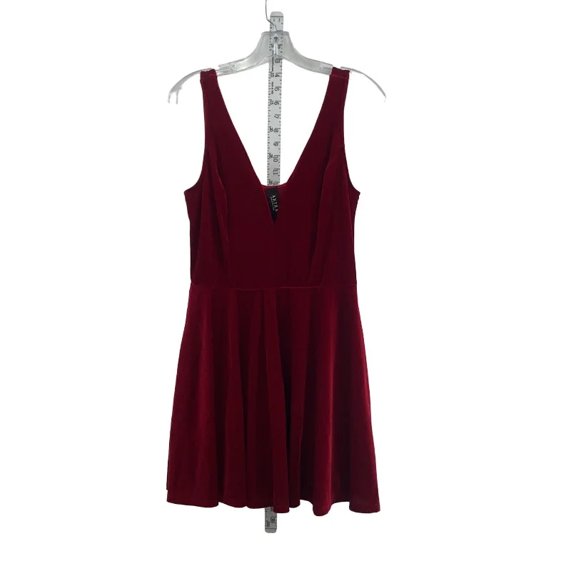 Akira Red Mini Tank Velvet V-Neck Dress L Preowned Polyester Women Mini Skirt Chic