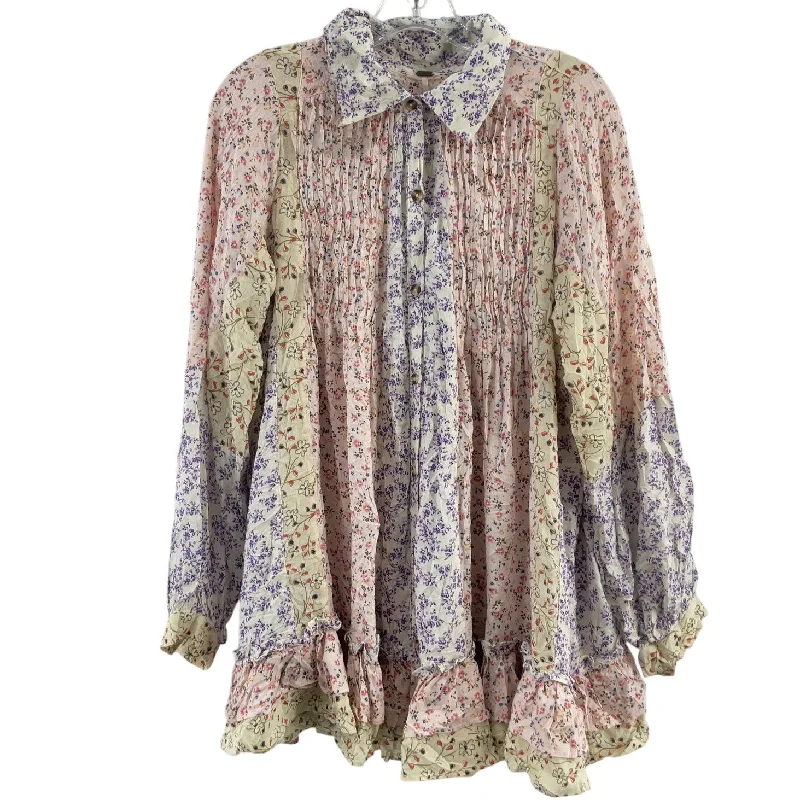 Free People Pastel Floral Button-Up Ruffle Viscose Babydoll Mini Dress Women’s S Casual Summer Skirt