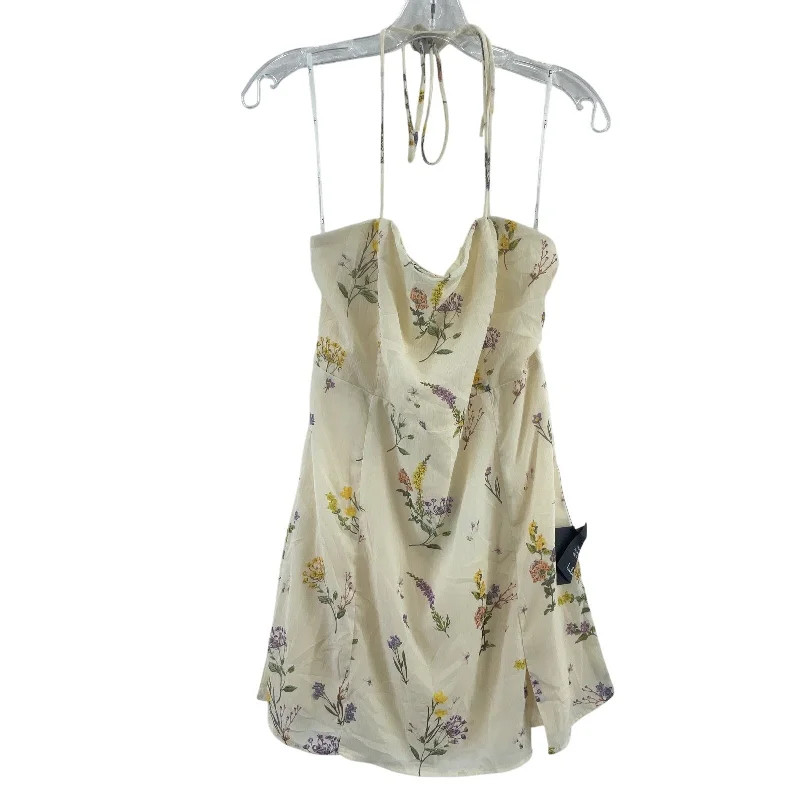 Lulus Cream Floral Halter Mini Dress Polyester Women’s Size Large NWT High-Waisted Mini Skirt