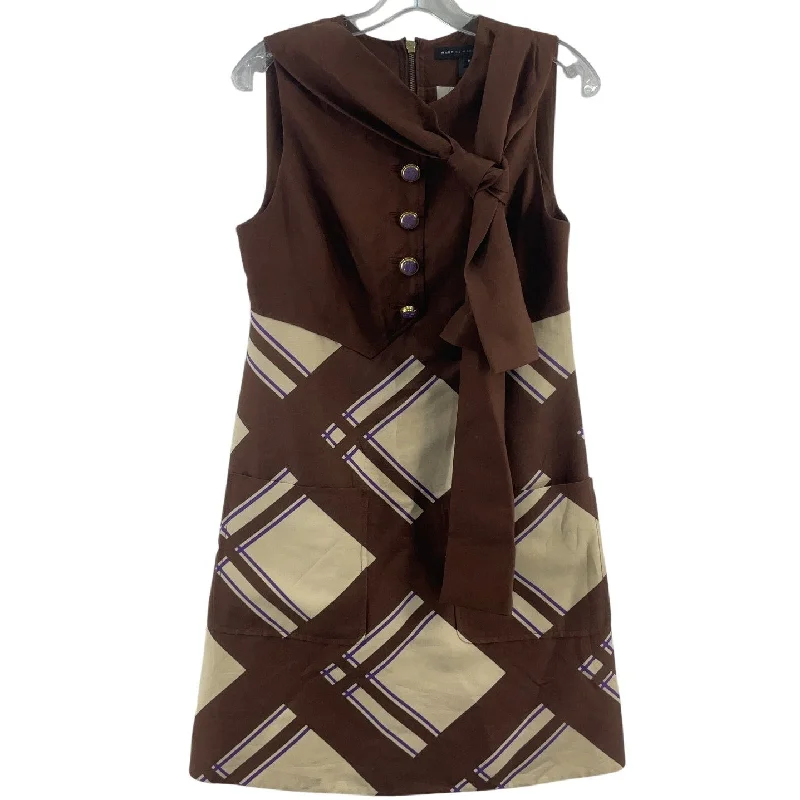 Marc Jacobs Brown Plaid Mod Neck Tie Short A-Line Dress Cotton Silk Women’s 6 Polka Dot Skirt