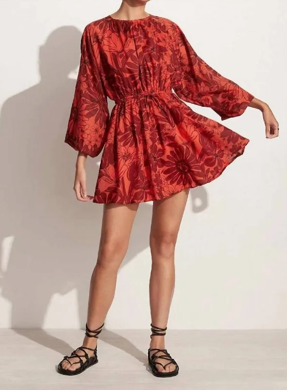 Syrma Mini Dress in Zani Floral Crimson High-waist Skirt Trend