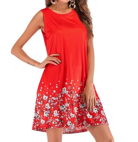 Women's Summer Sleeveless O-Neck Loose Mini Dress With Floral Print Mini Skirt Trend