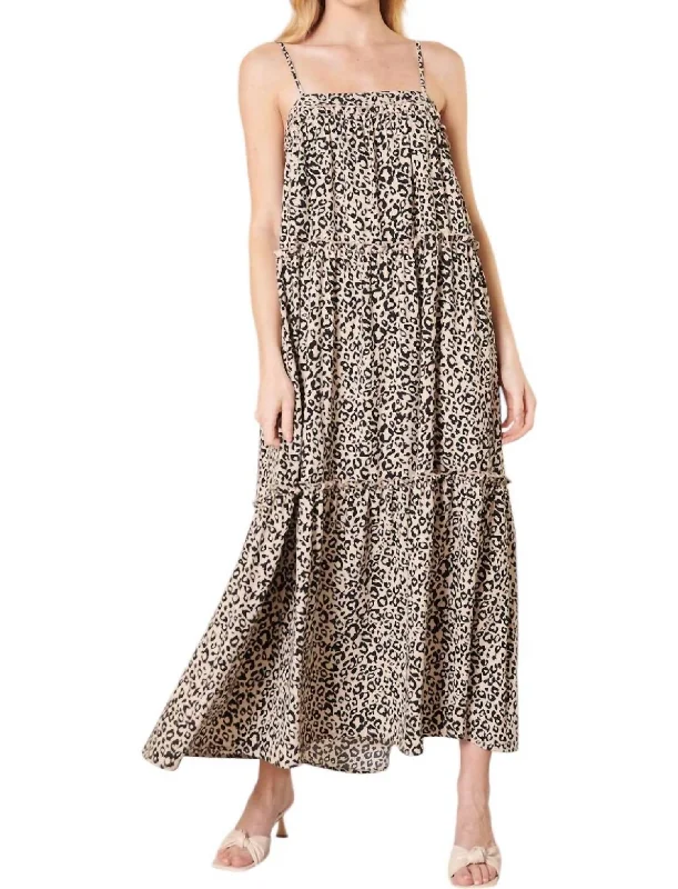 Julianne Tiered Trapeze Maxi Dress In Leopard Ruffled Maxi Skirt