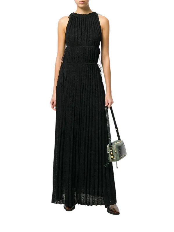 Knit Floral Glitter Pleated Long Maxi Dress In Black High-Waist Maxi Skirt