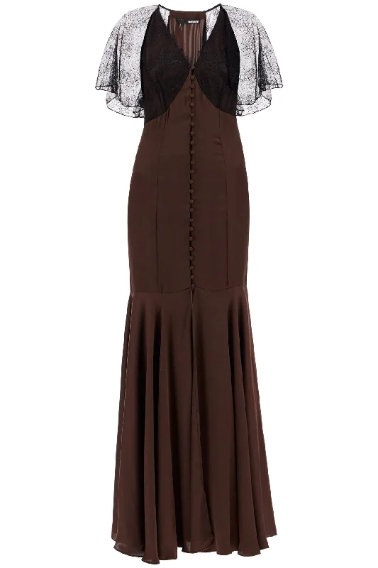 Rotate long satin and lace dress Slim-fit Maxi Skirt