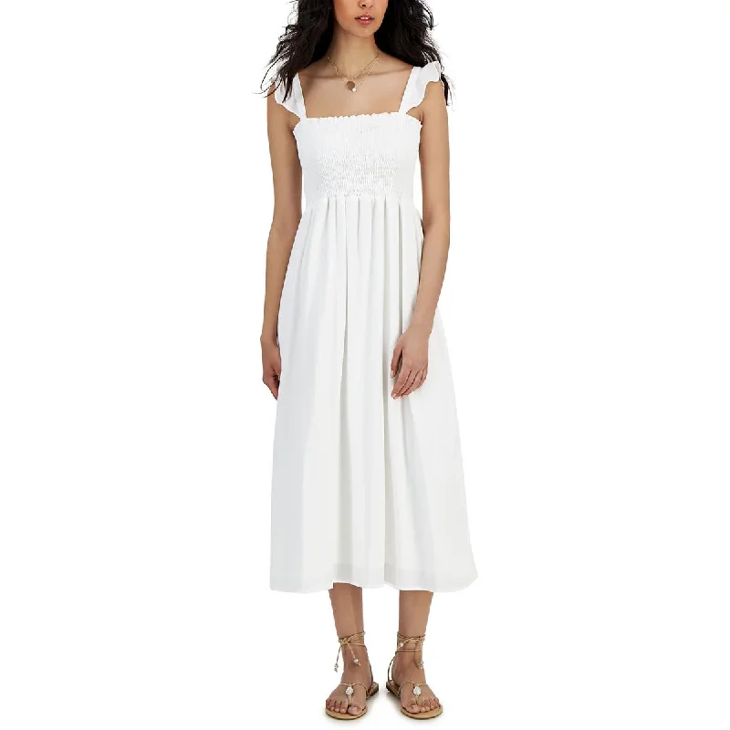 Womens Smocked Long Sundress Button-up Maxi Skirt