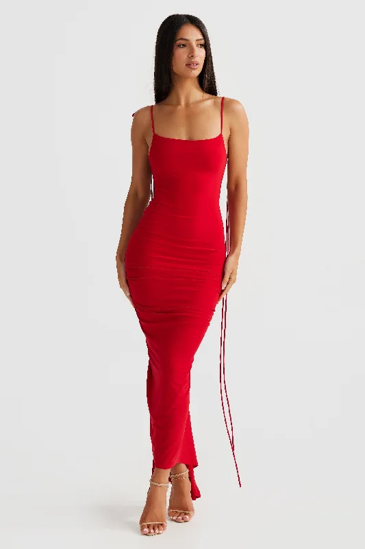 Azari Midi Dress - Red Stylish Pleated Skirt