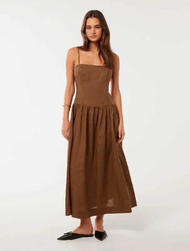 Brooke Linen Drop Waist Midi Dress Chic Midi Skirt