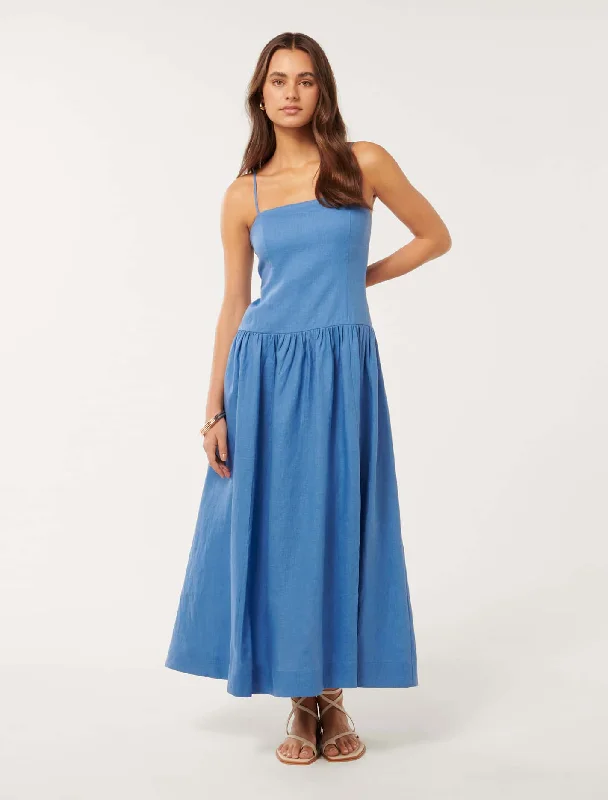 Brooke Linen Drop Waist Midi Dress Midi Skirt Fashion