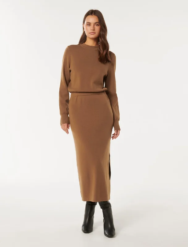 Carmella Knit Midi Dress Pleated A-line Skirt