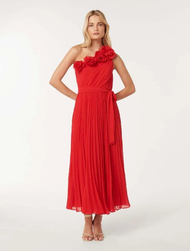 Everly Rosette Pleat Midi Dress Midi Skirt Party