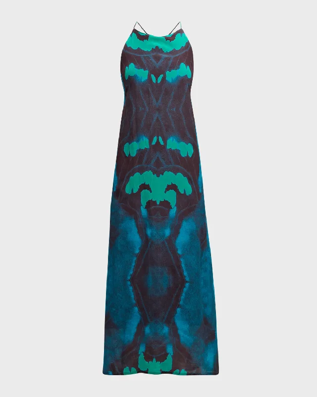 Roma Abstract-Print Halter Midi Dress Flared Midi Skirt