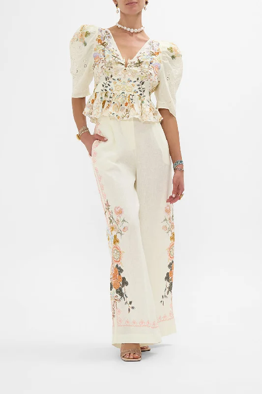 EMBROIDERED WIDE LEG WAISTED PANT IN HONOUR OF HEIRLOOMS Soft fabric unclassified dresses