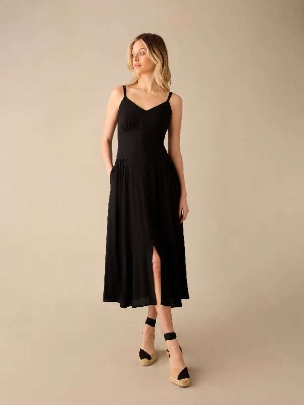 Black Strappy Button Through Dress Vintage unclassified dresses