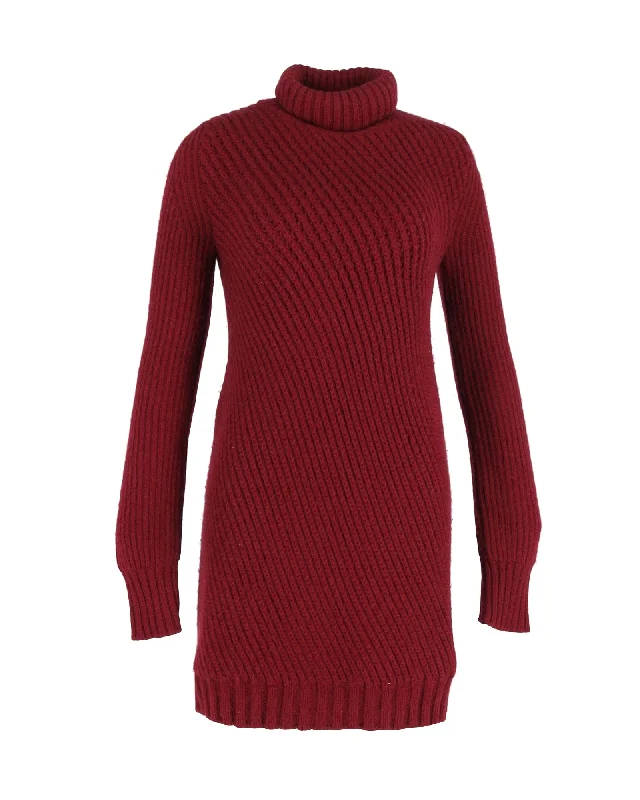 Celine Knitted Jumper Dress in Burgundy Wool High-low unclassified dresses