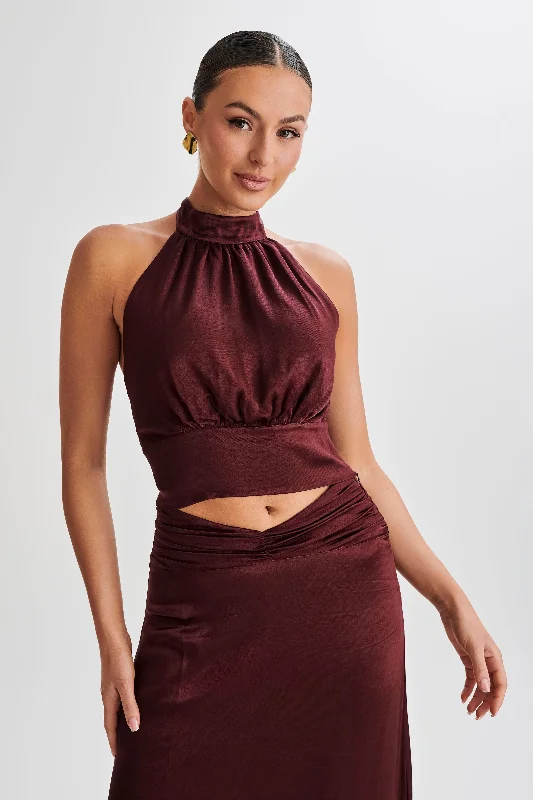 Clara Satin Halter Top - Plum Holiday unclassified dresses